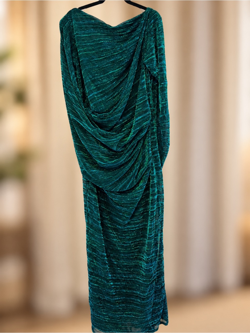 Aqua Formal Jade Green Metallic Draped Cape Gown Size 16W NWT